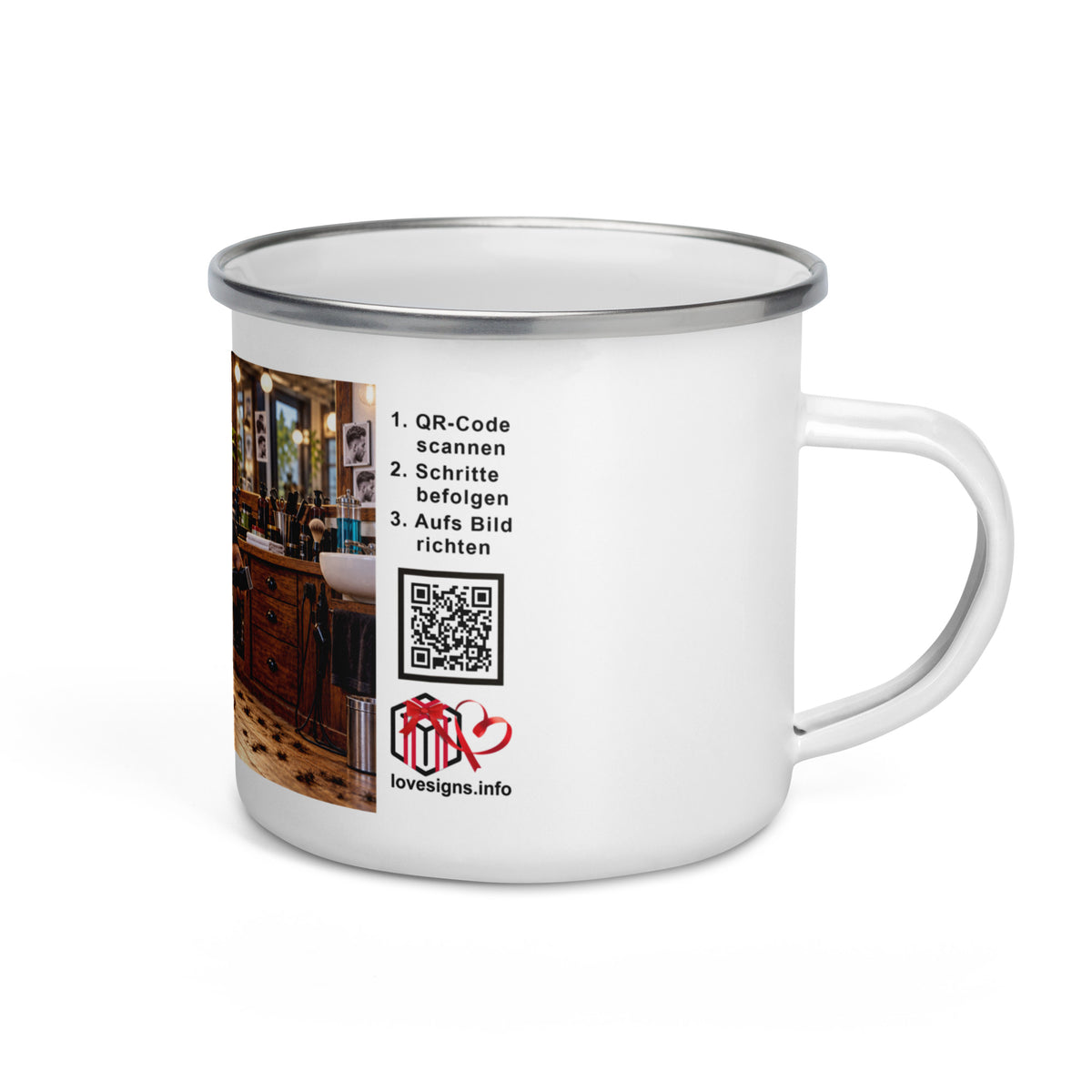 Murmari Barber AR-Emaille-Tasse mit QR-Code