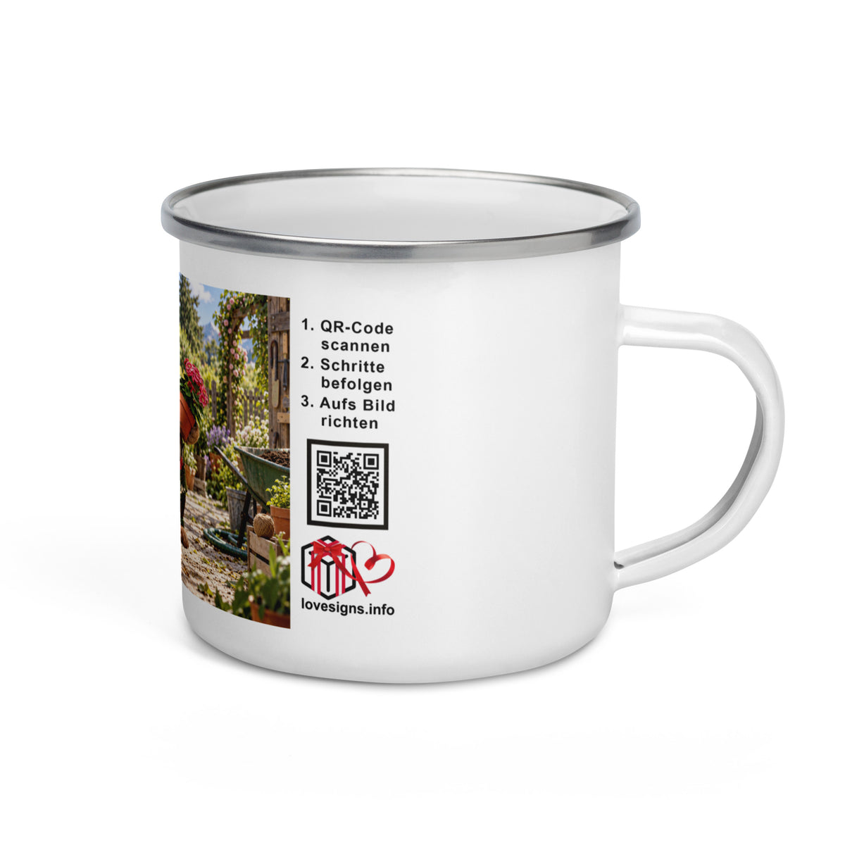 Murmari AR-Emaille-Tasse Gärtner mit QR-Code