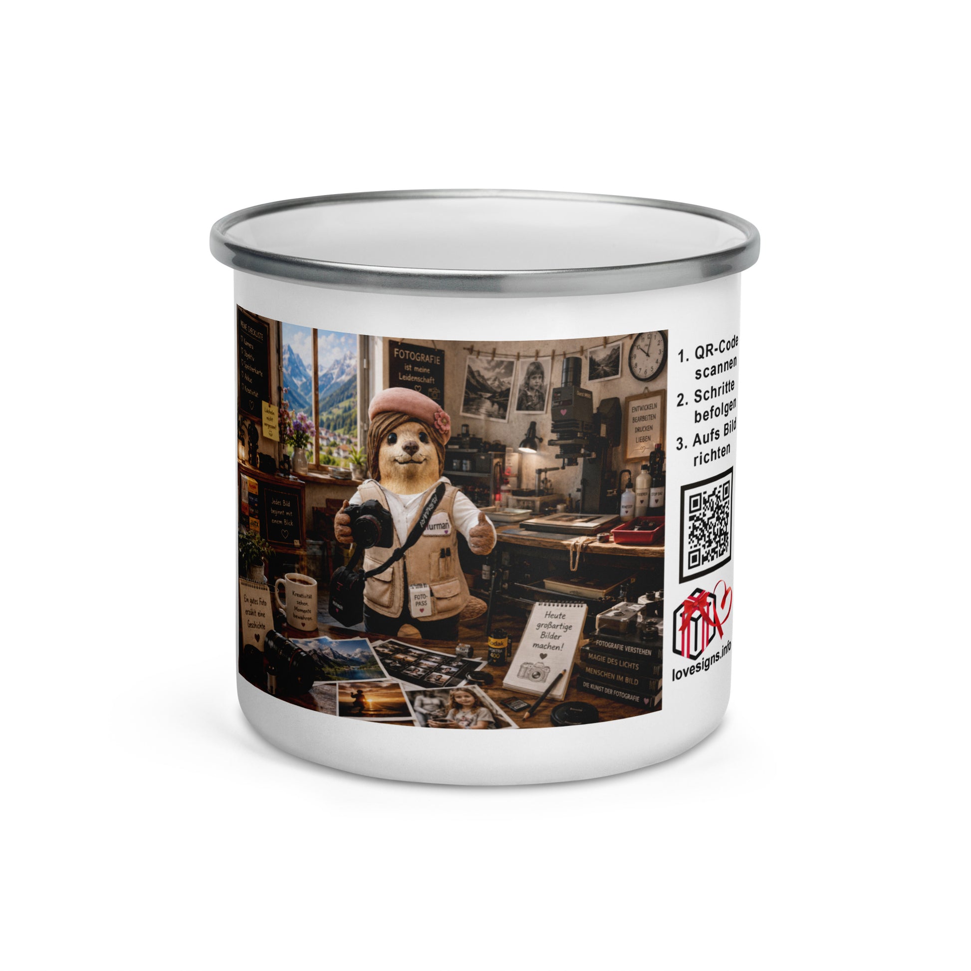 Murmari Fotografin Emaille-Tasse mit Augmented Reality – Hauptansicht