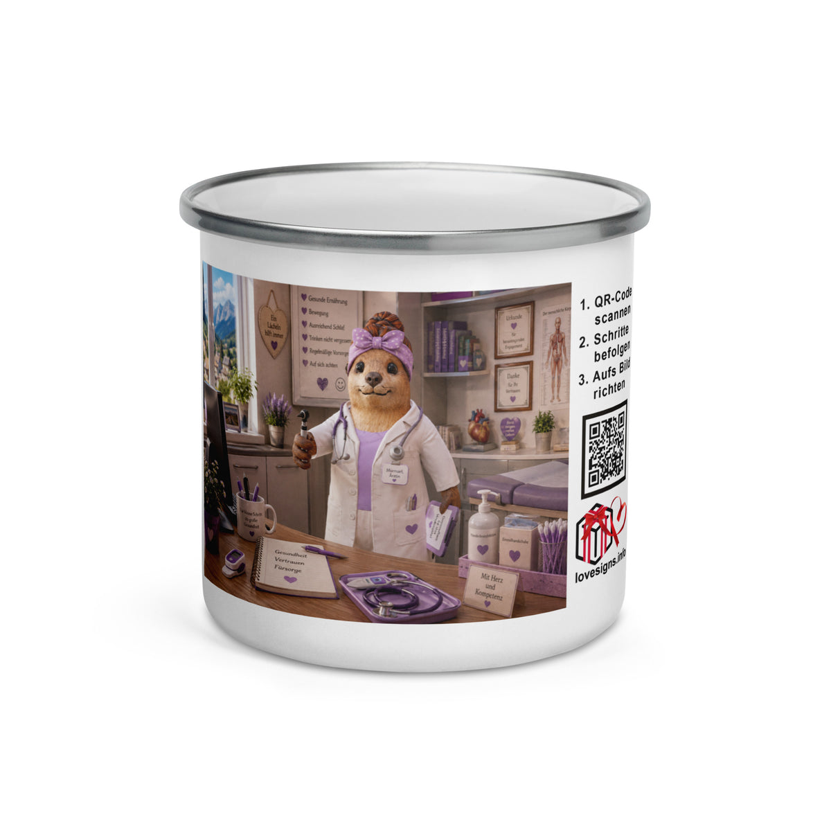 Murmari Ärztin Emaille-Tasse mit Augmented Reality – Hauptansicht