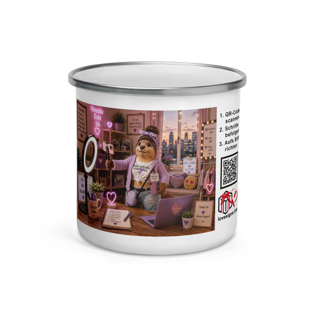 Murmari Influencerin Emaille-Tasse mit Augmented Reality – Hauptansicht