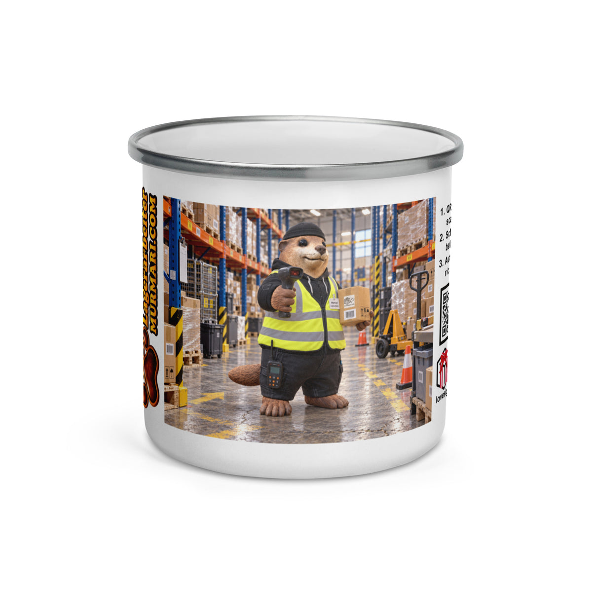 Murmari Lagerarbeiter Emaille-Tasse mit Augmented Reality – Hauptansicht