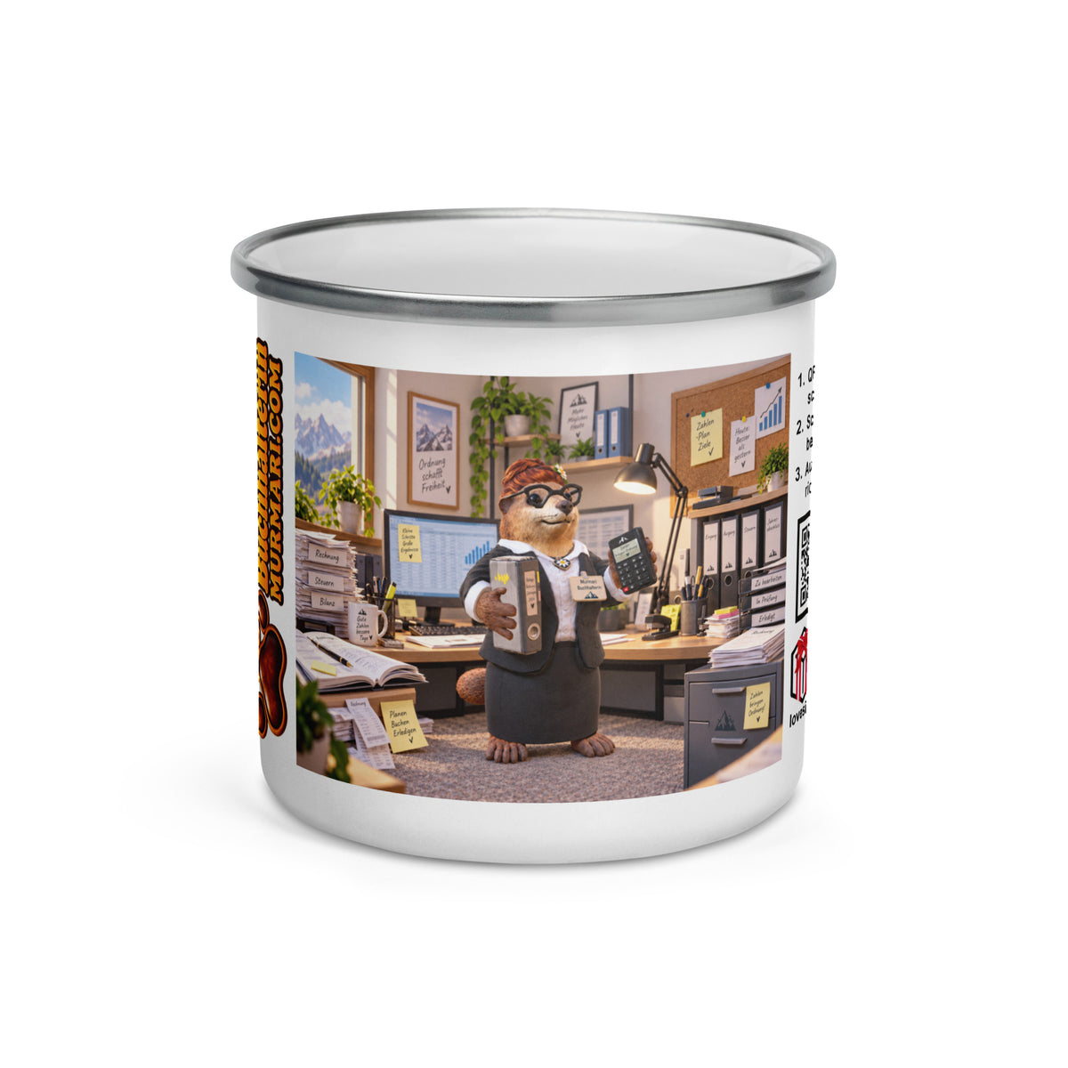 Murmari Buchhalterin Emaille-Tasse mit Augmented Reality – Hauptansicht
