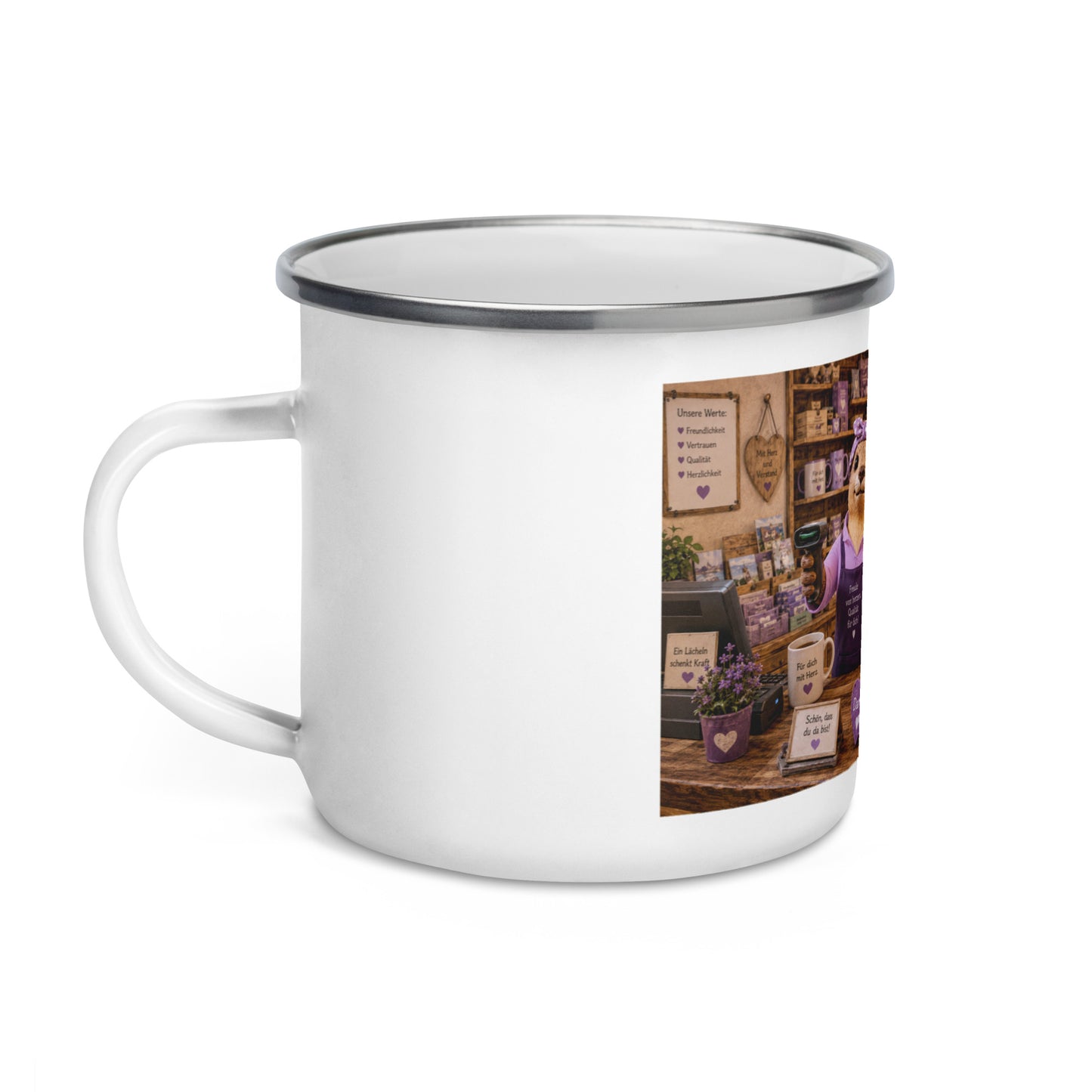 Verkäuferin Geschenk – Murmari Emaille-Tasse mit AR-Motiv