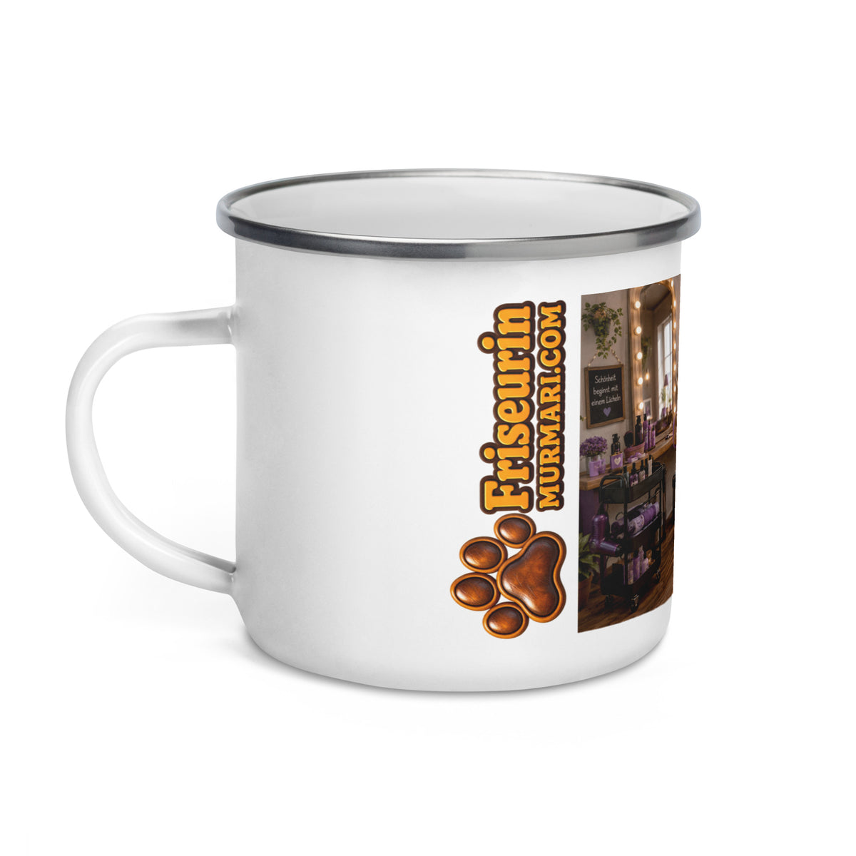 Friseurin Geschenk – Murmari Emaille-Tasse mit AR-Motiv
