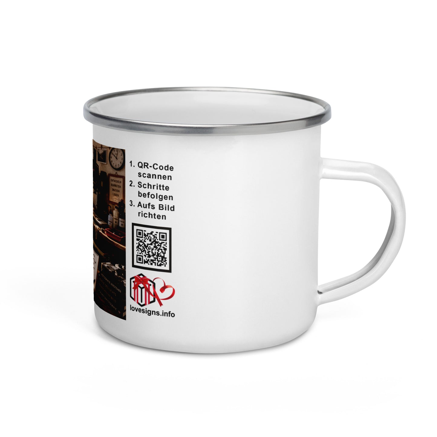 Murmari AR-Emaille-Tasse Fotografin mit QR-Code