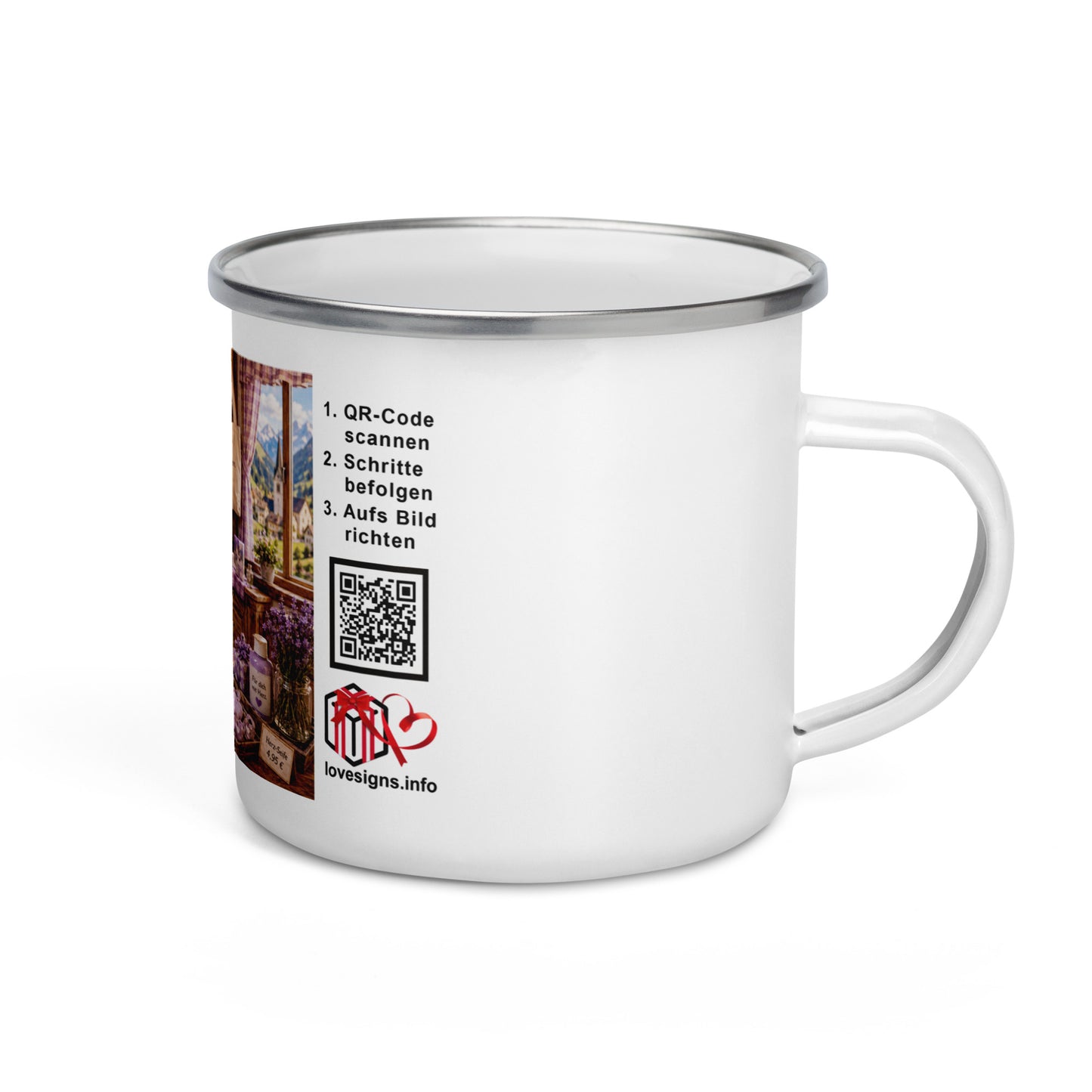 Murmari AR-Emaille-Tasse Verkäuferin mit QR-Code