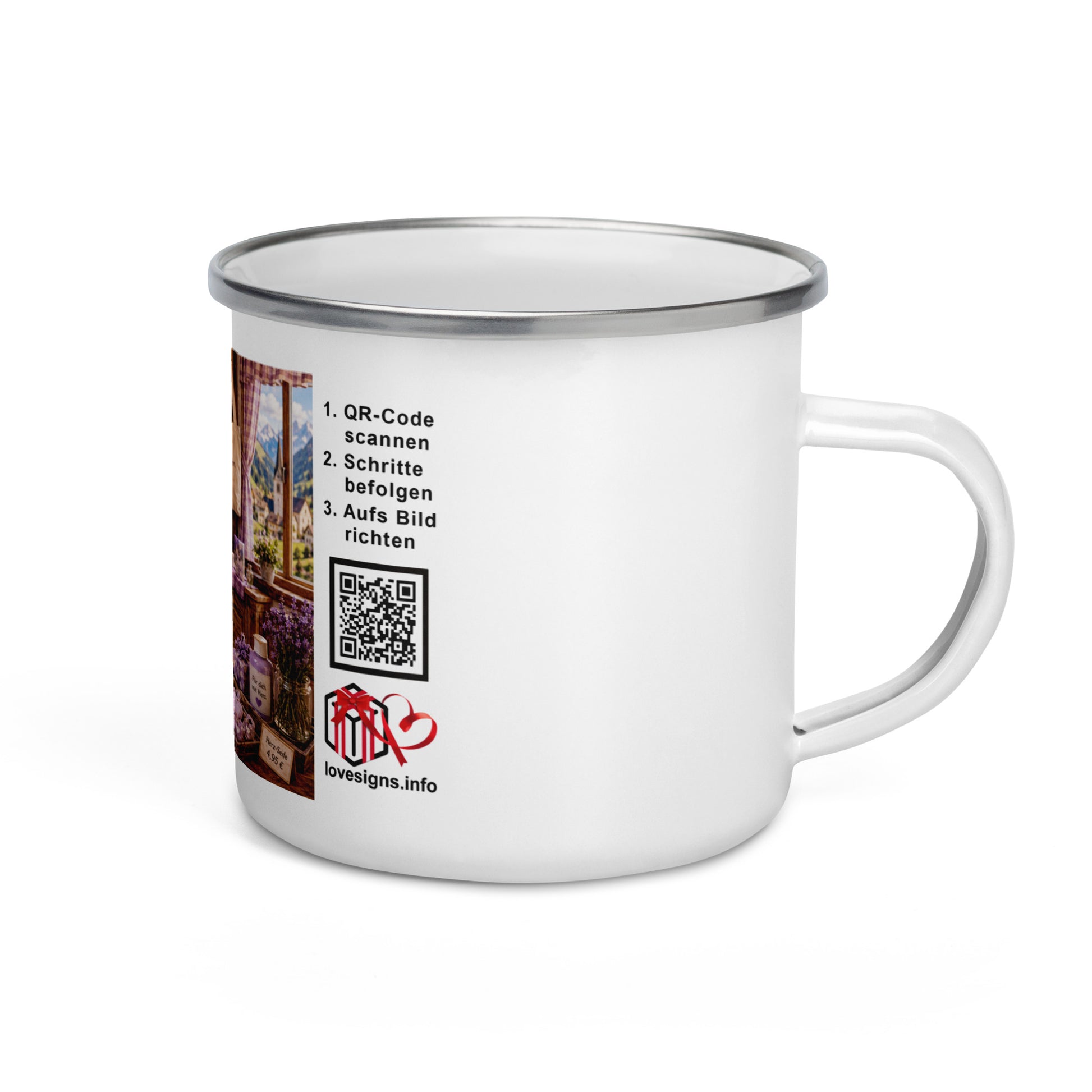 Murmari AR-Emaille-Tasse Verkäuferin mit QR-Code