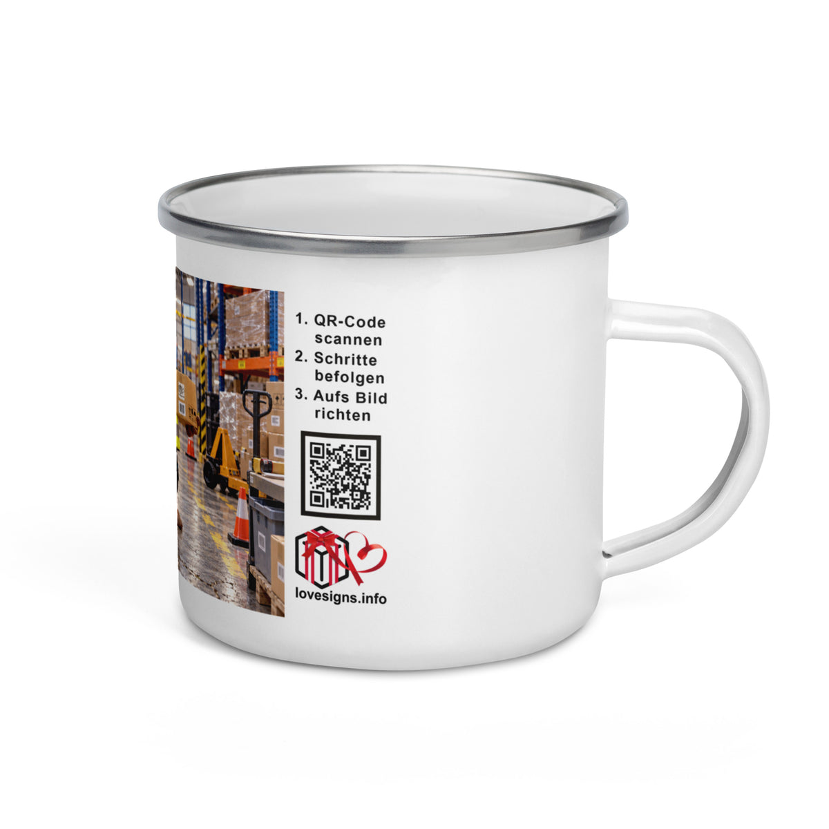 Murmari AR-Emaille-Tasse Lagerarbeiter mit QR-Code
