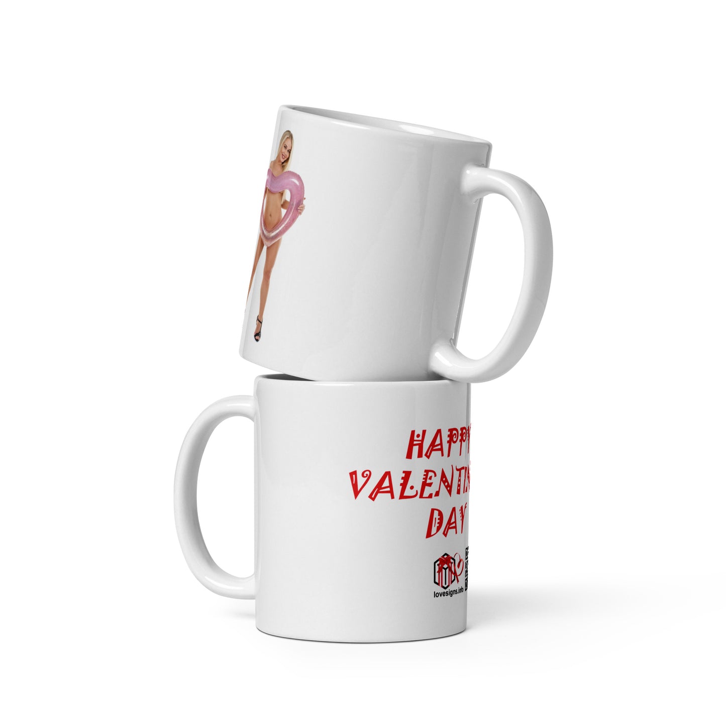 Weiße, glänzende Tasse „Valentinstag“ Darina 1 (Erotik)