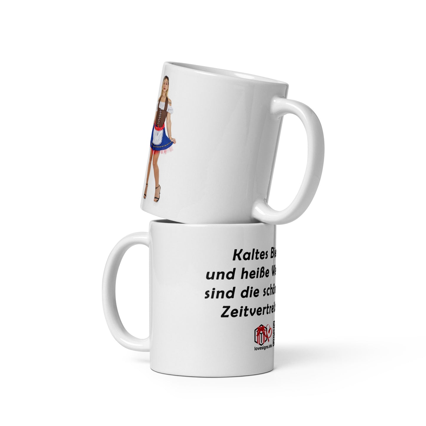 Weiße, glänzende Tasse „Bier“ Dharma 1 (Erotik)