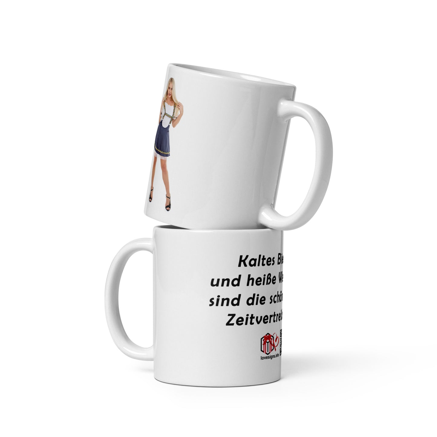 Weiße, glänzende Tasse „Bier“ Darina 1 (Erotik)