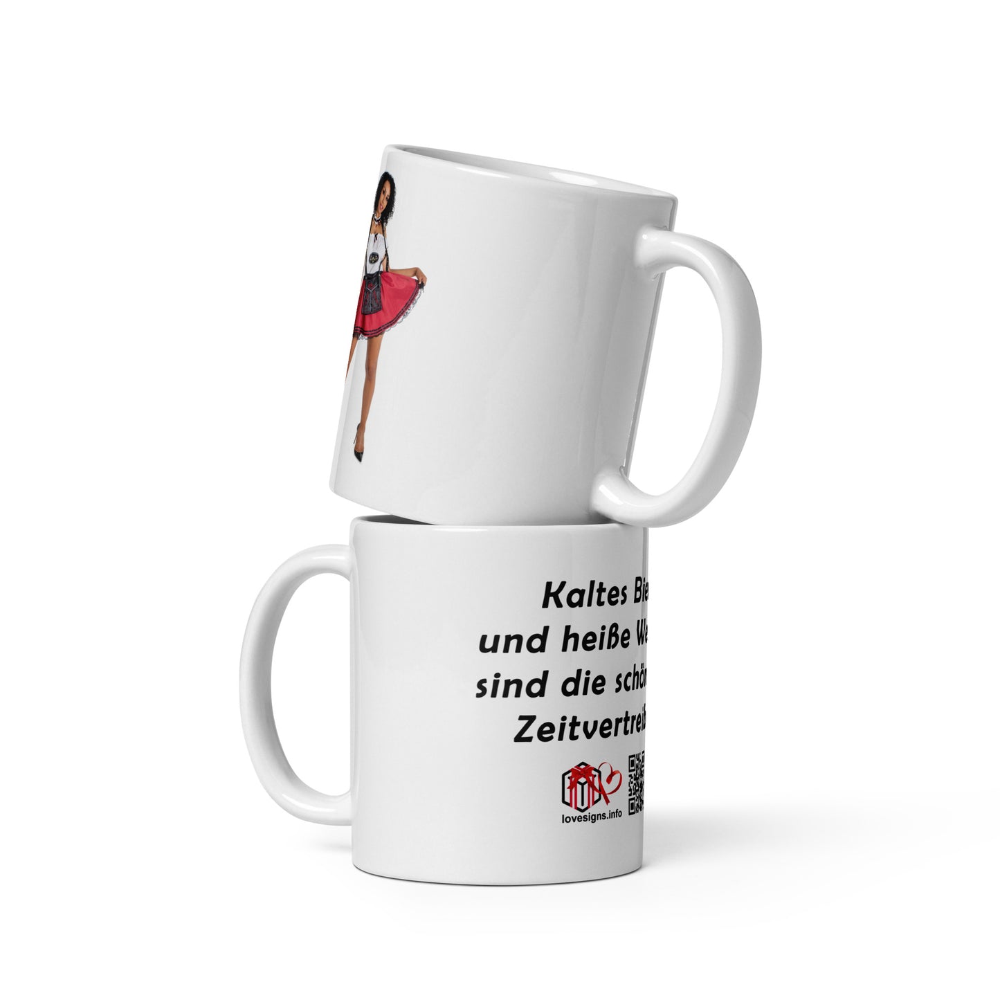 Weiße, glänzende Tasse „Bier“ Tina