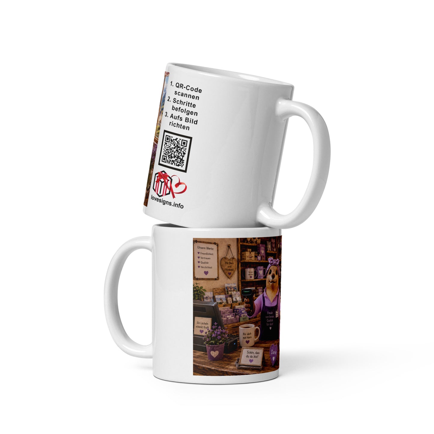 Murmari AR-Keramiktasse Verkäuferin mit QR-Code