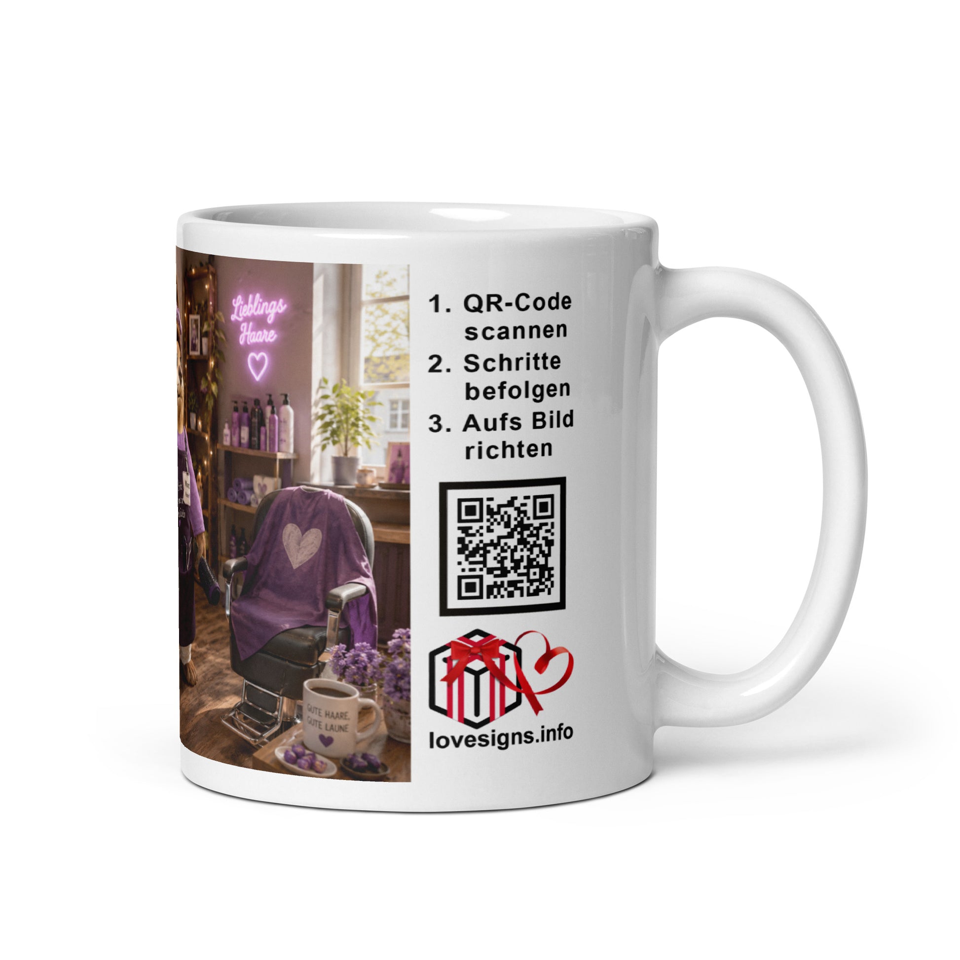 Murmari Friseurin AR-Keramik-Tasse mit QR-Code