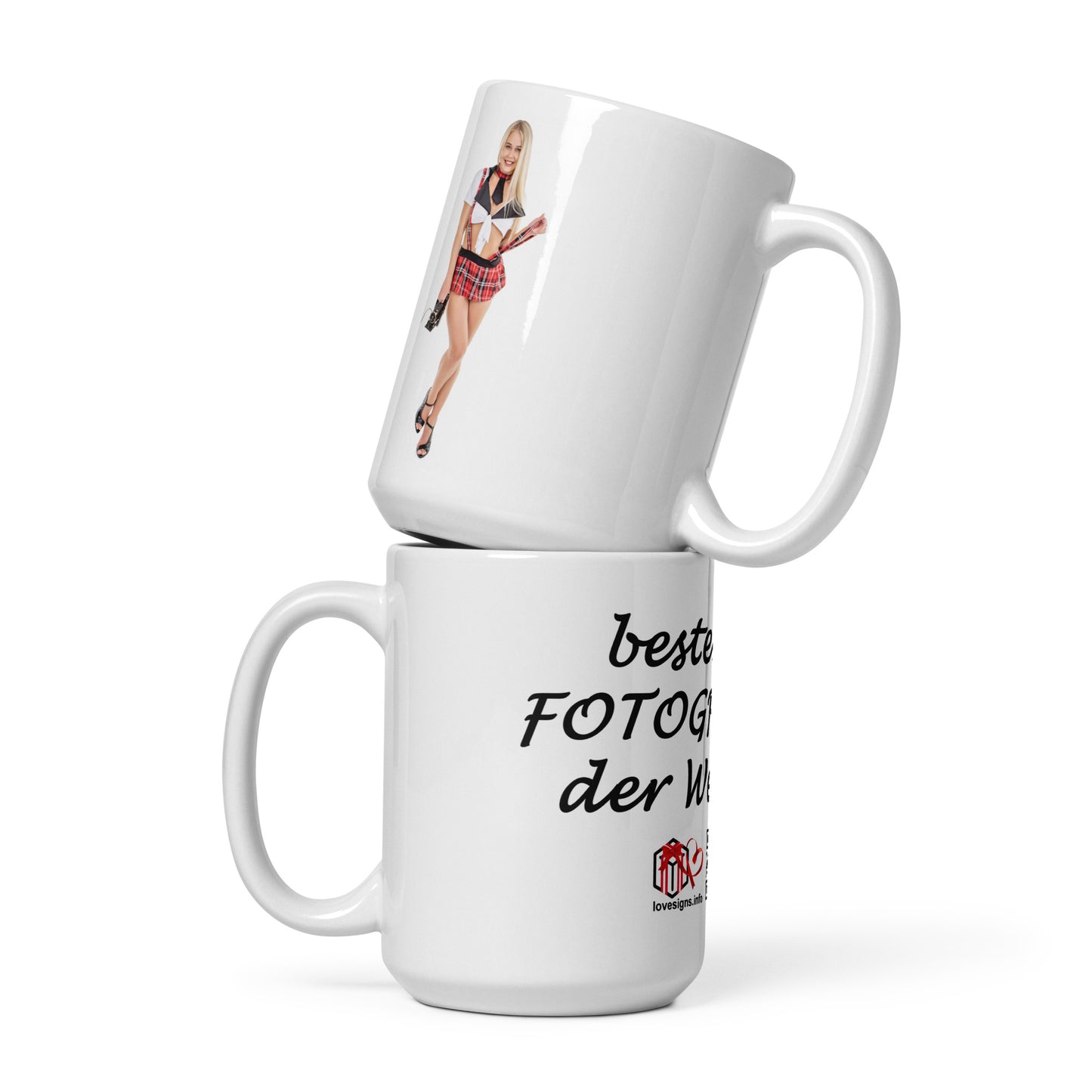 Weiße, glänzende Tasse „Für Fotografen“ Darina 1 (Erotik)