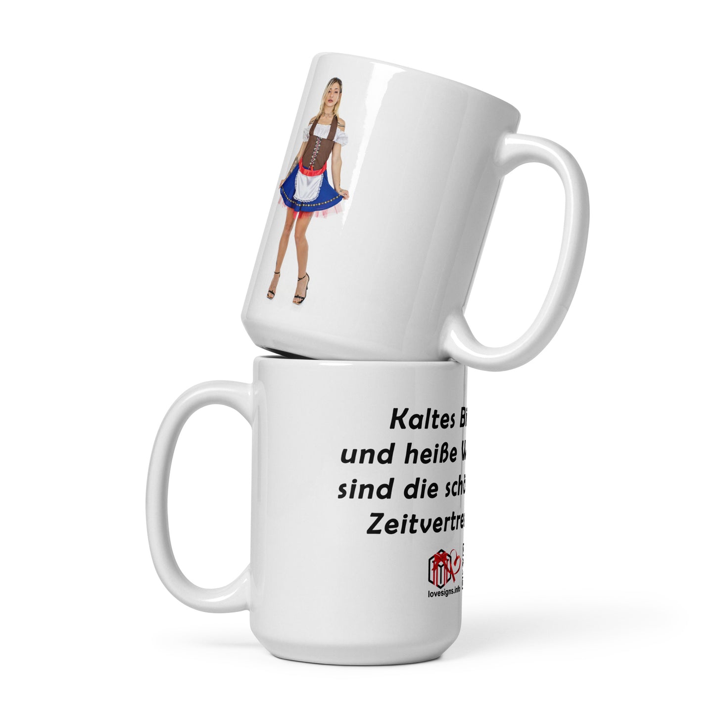 Weiße, glänzende Tasse „Bier“ Dharma 1 (Erotik)