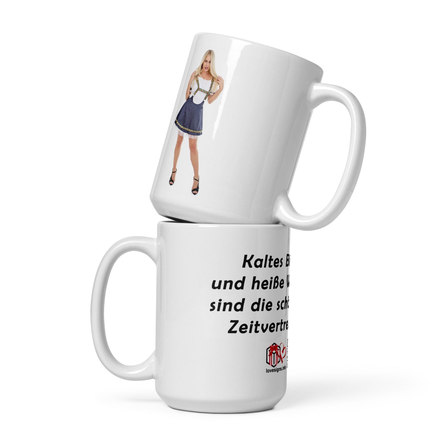 Weiße, glänzende Tasse „Bier“ Darina 1 (Erotik)