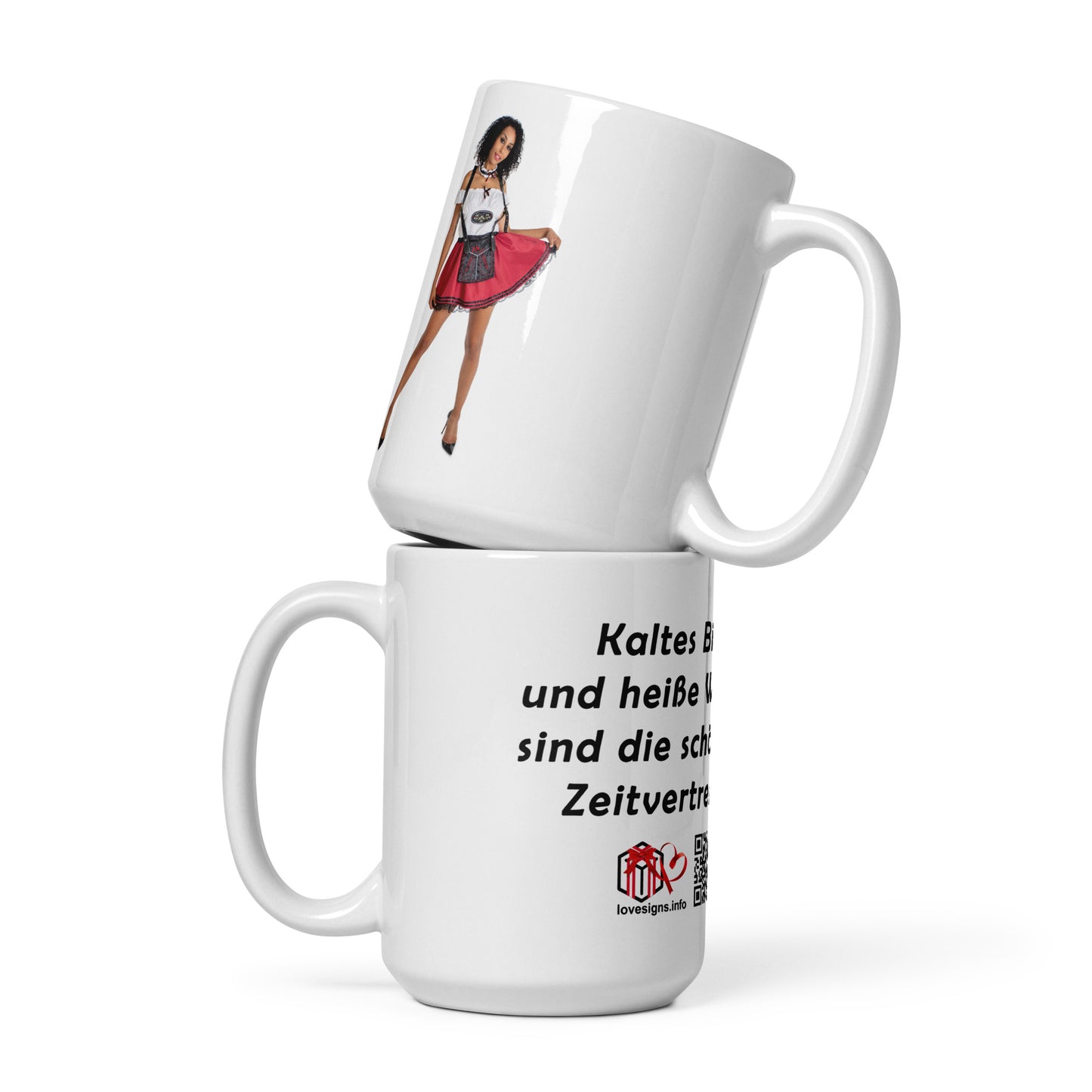 Weiße, glänzende Tasse „Bier“ Tina