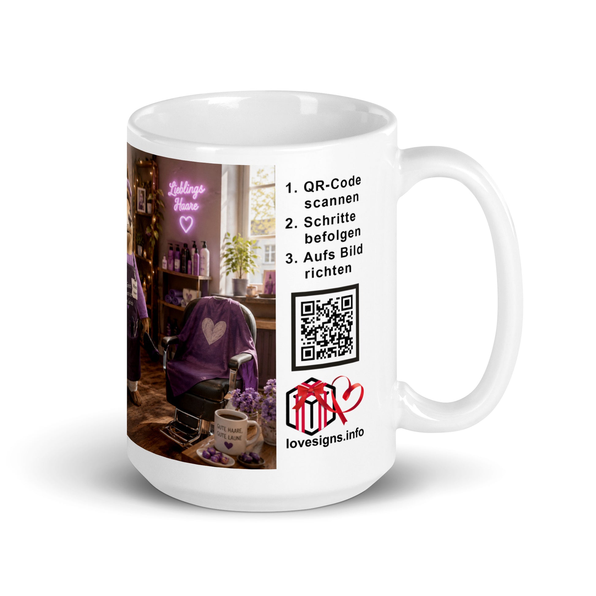 Murmari Friseurin AR-Keramik-Tasse mit QR-Code