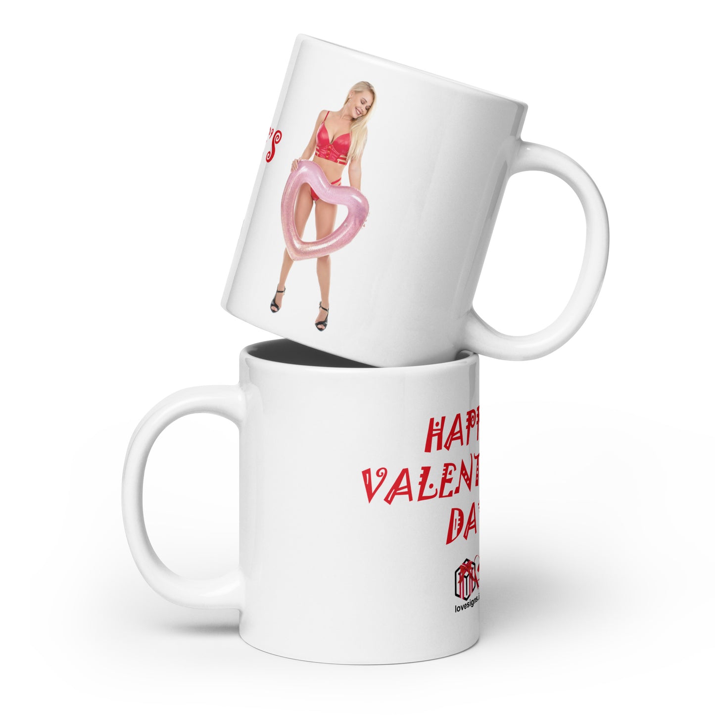 Weiße, glänzende Tasse „Valentinstag“ Darina 2 (Erotik)