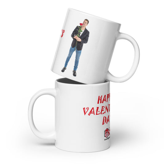 Weiße, glänzende Tasse „Valentinstag“ Mann 3 (Erotik)