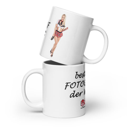 Weiße, glänzende Tasse „Für Fotografen“ Darina 1 (Erotik)