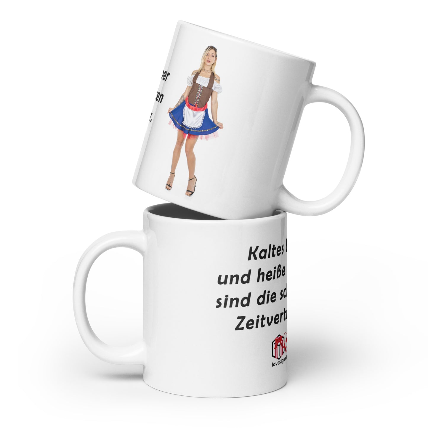 Weiße, glänzende Tasse „Bier“ Dharma 1 (Erotik)