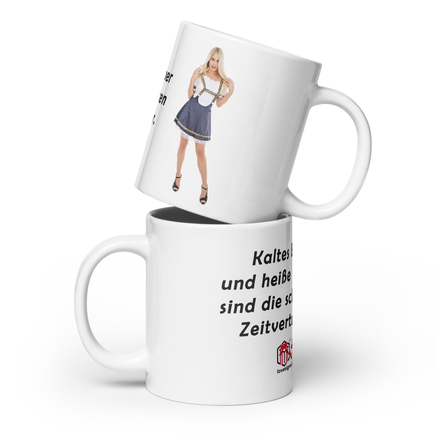 Weiße, glänzende Tasse „Bier“ Darina 1 (Erotik)