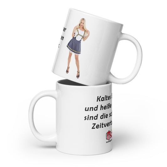 Weiße, glänzende Tasse „Bier“ Darina 1 (Erotik)