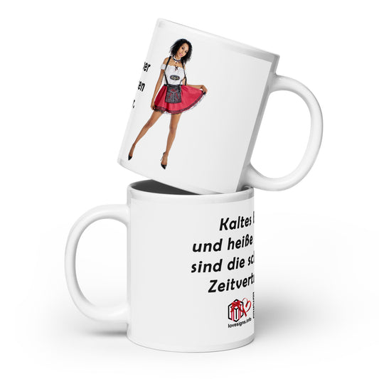 Weiße, glänzende Tasse „Bier“ Tina