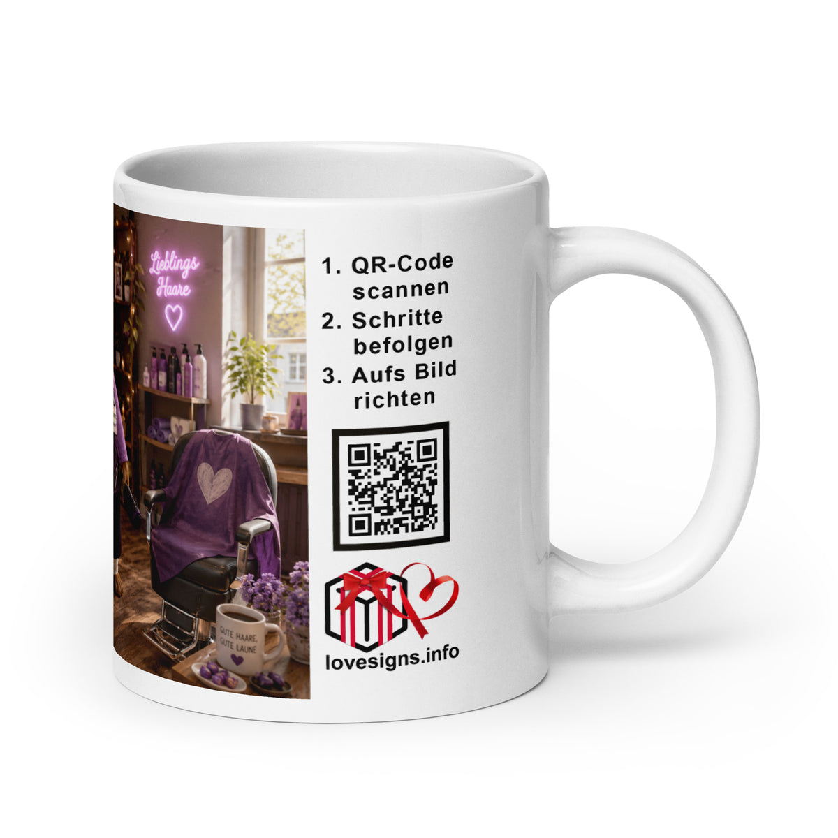Murmari Friseurin AR-Keramik-Tasse mit QR-Code